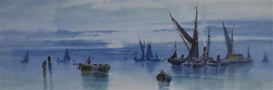 A pair of boating scenes, watercolours, signed by W. George 13.5 x 38cm